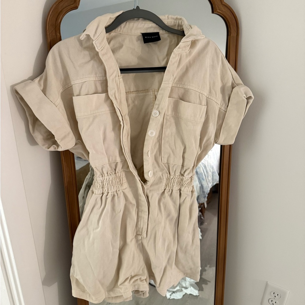 Miou Muse: Beige Button-Up Romper